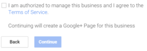 Google My Business listing terms of service box