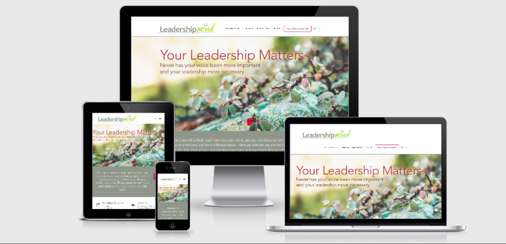 Image of Leadership Minds new website by Out-Smarts on various screen sizes. 