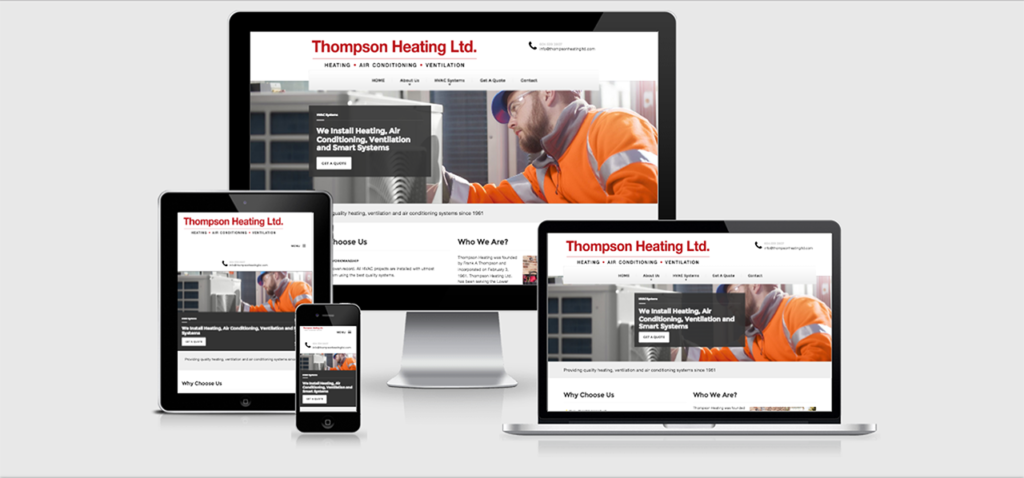 Image of Thompson Heating Ltd. new website by Out-Smarts on various screen sizes. 