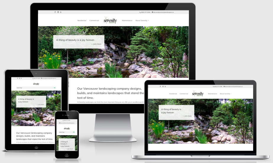 Image of Serenity Landscapes new website by Out-Smarts on various screen sizes. 