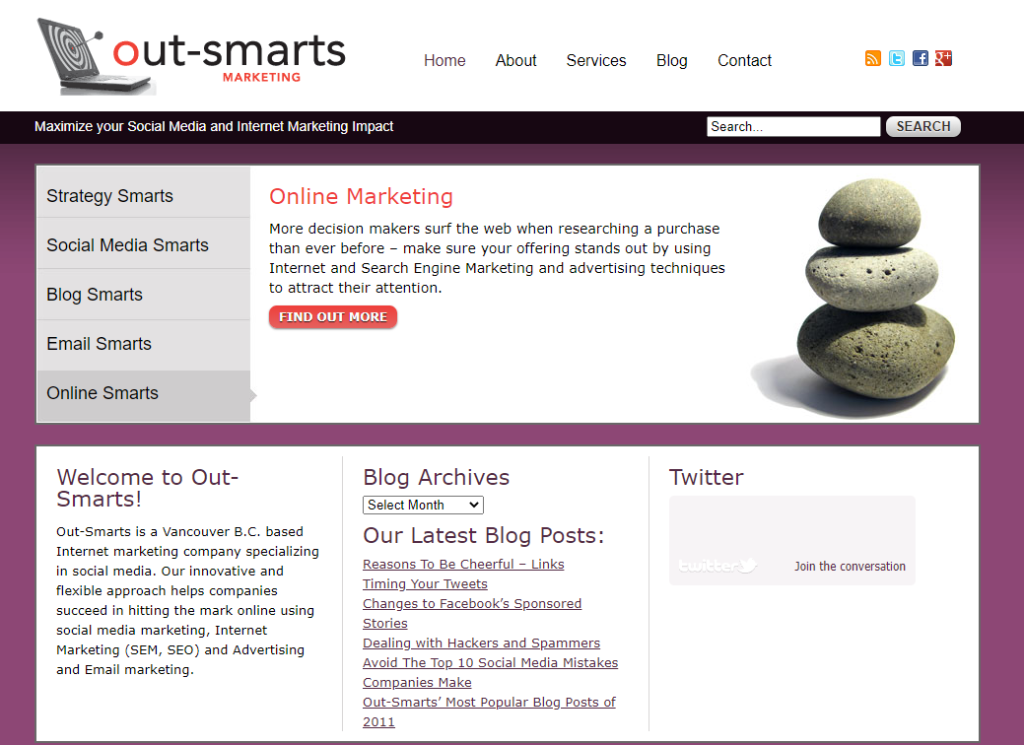 Screenshot of Out-Smarts' 2012-2015 website