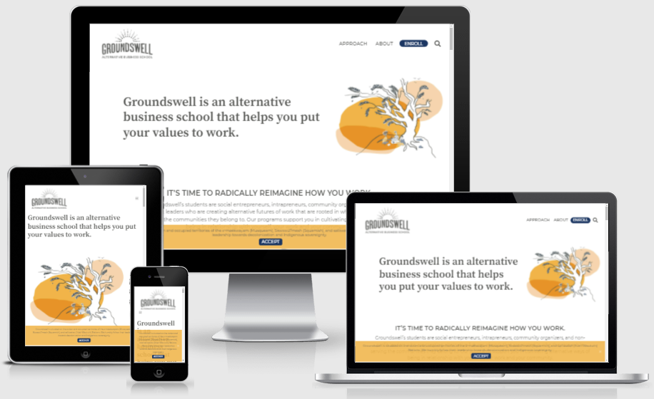 Image of Groundswell new website by Out-Smarts on various screen sizes