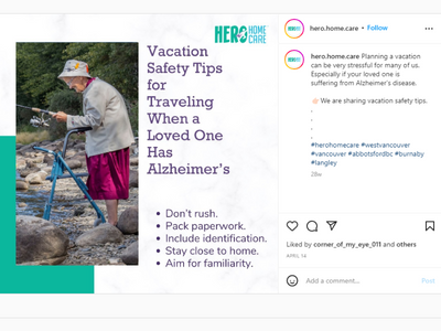 Screenshot of Instagram post of an elderly woman fishing and safety tips for traveling with a loved one with Alzheimer's