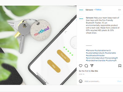 Screenshot of Instagram post of a phone beside keys with a bluetooth tracker.