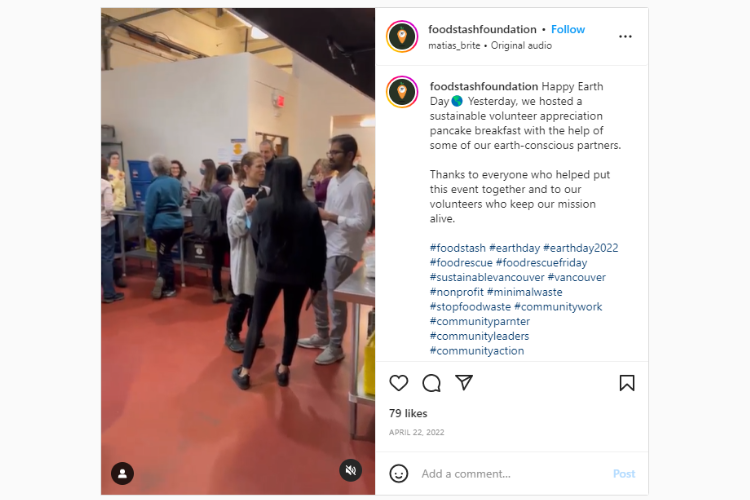 Screenshot of Instagram post of people at a volunteer appreciation event. 