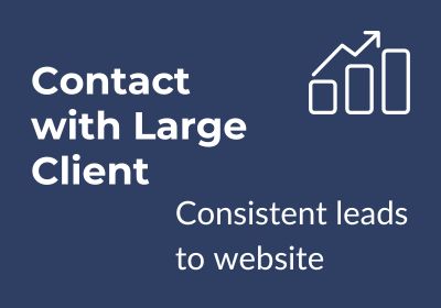 Image with text saying: contract with large client and consistent leads to website.