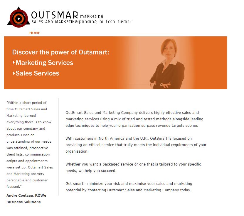 Screenshot of Out-Smarts' 2008 website