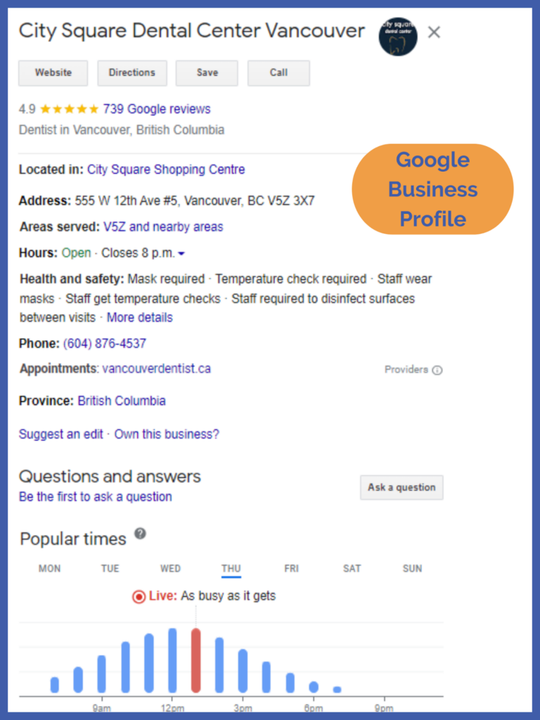 Image of how Google Business Profile listing looks like.