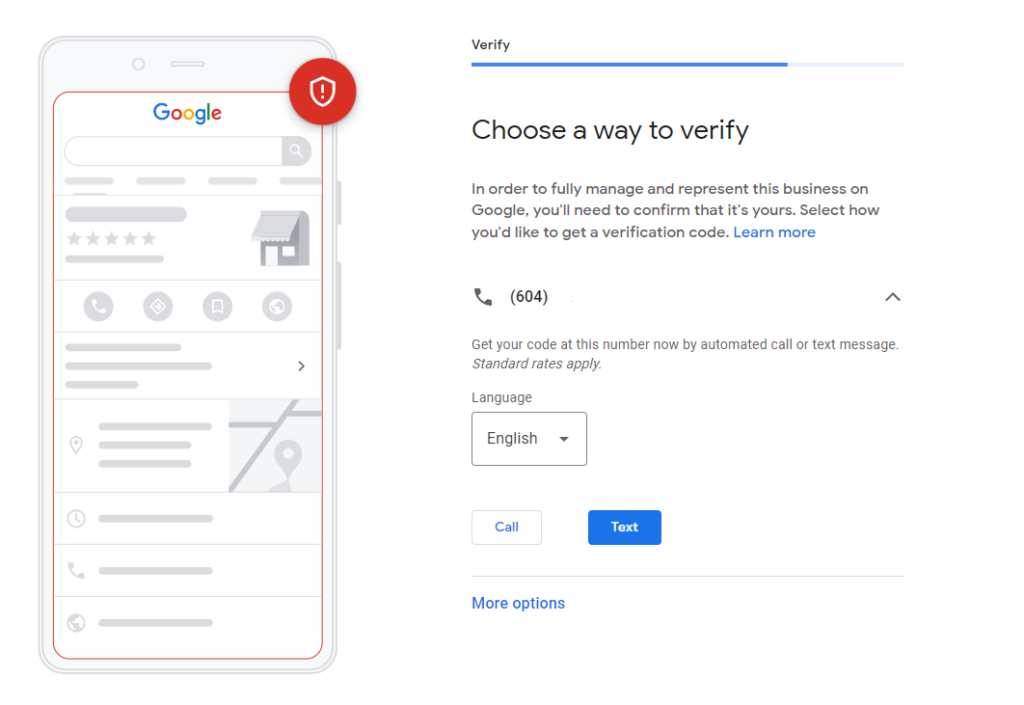 Screenshot of GBP on how to verify.