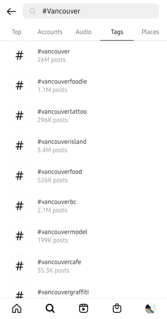 Screenshot of #vancouver on Instagram.
