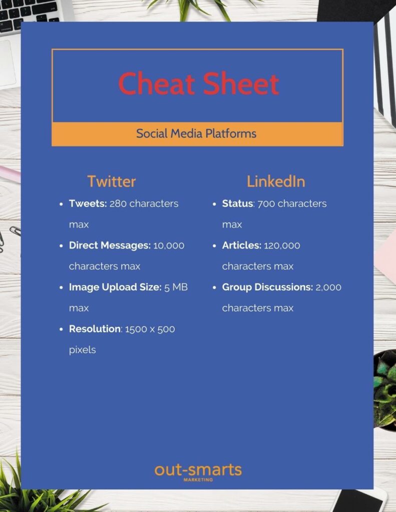 Cheat Sheet for Twitter and LinkedIn.