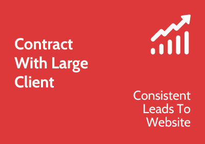 Image with text saying: contract with large client and consistent leads to website.