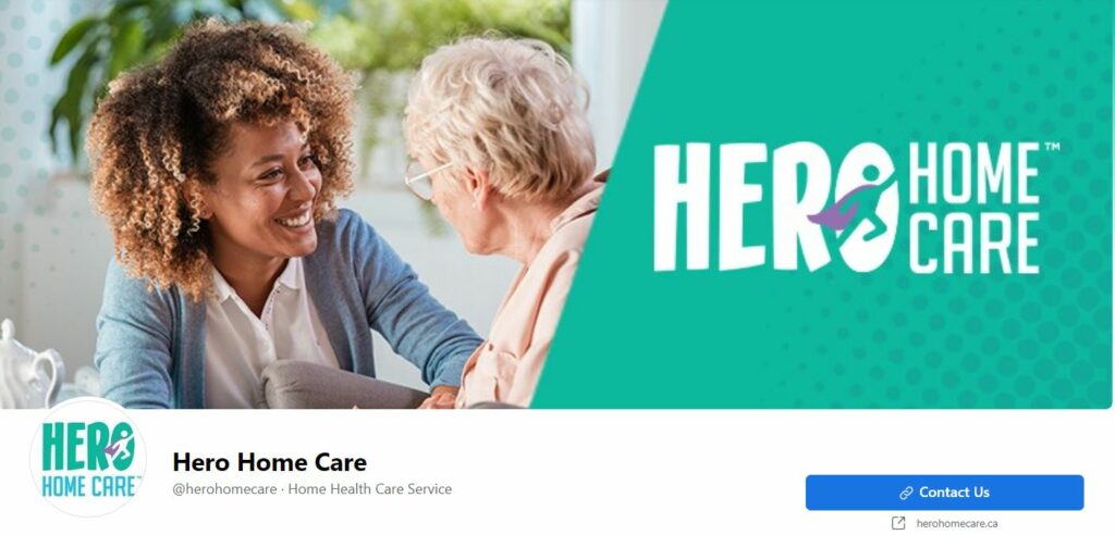 Screenshot of Hero Home Care Facebook cover page.