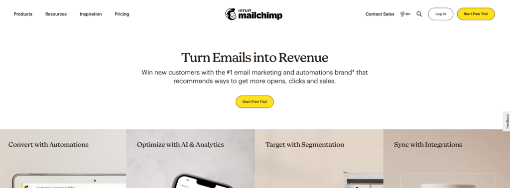 Screenshot of MailChimp for Email Marketing.