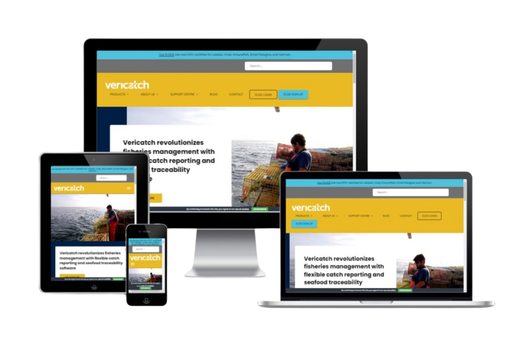 Screenshot of Vericatch's responsive website on desktop, tablet,ipad and mobile.