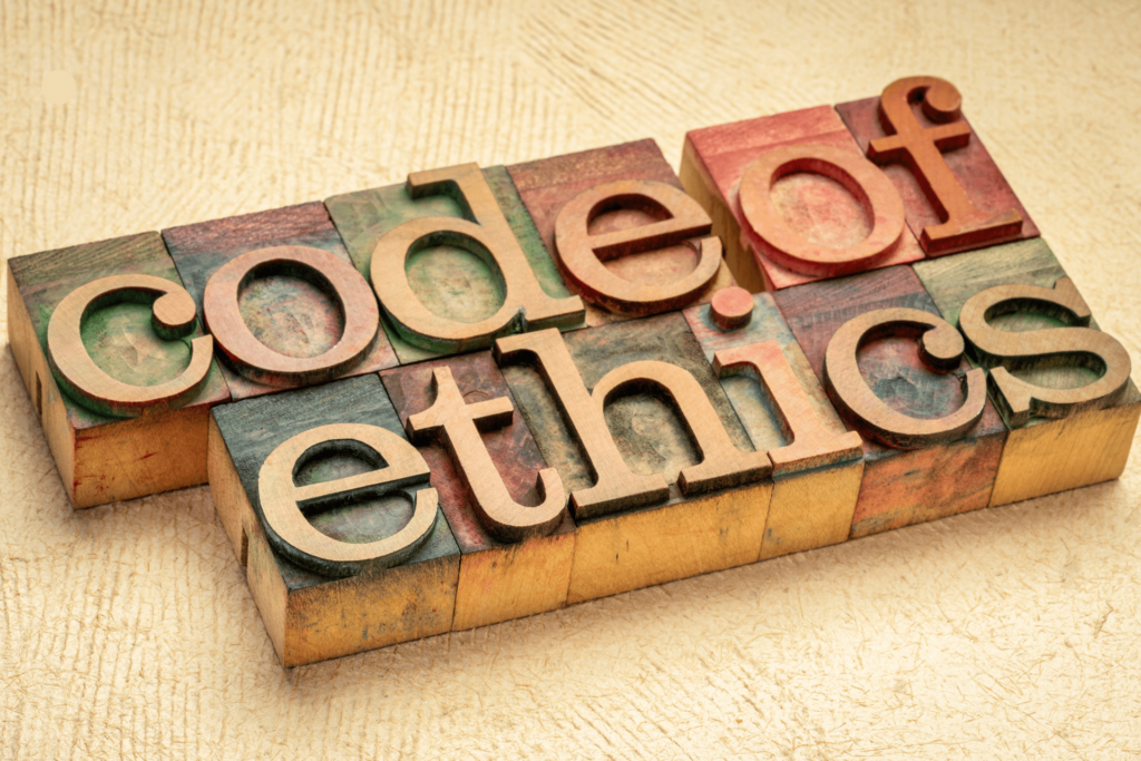 Image of letters saying: Code of ethics.
